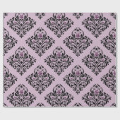 Paarse en zwarte  damastpatroon cadeaupapier (Vlak)