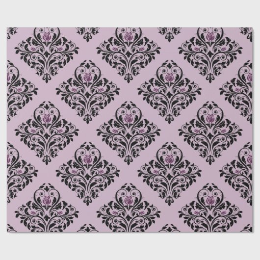 Paarse en zwarte  damastpatroon cadeaupapier (Vlak)