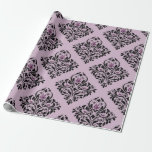 Paarse en zwarte  damastpatroon cadeaupapier<br><div class="desc">Dusky paarse en zwarte paris thema  patroon inpakpapier.</div>