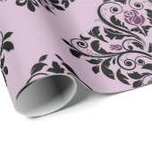 Paarse en zwarte  damastpatroon cadeaupapier (Rol Hoek)
