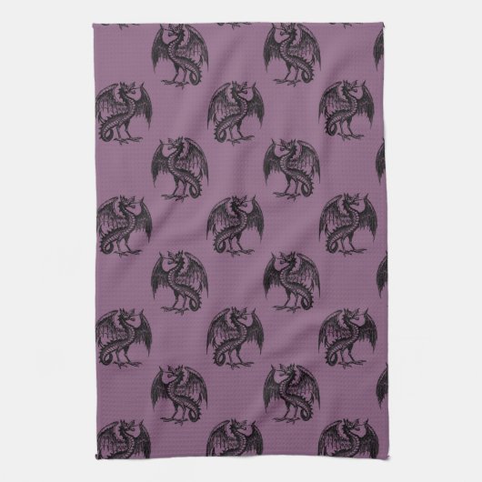 Paarse en zwarte draken patroon Halloween Theedoek (Verticaal)