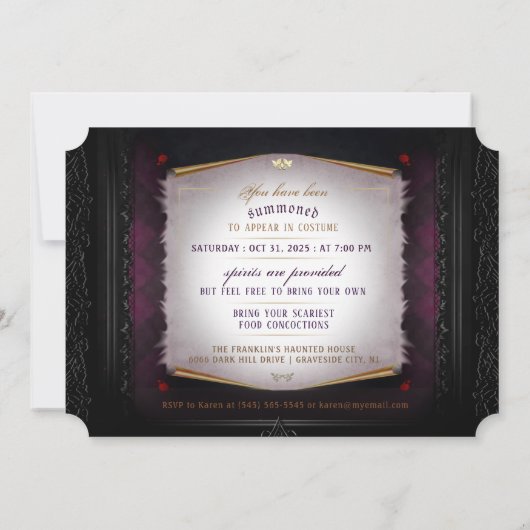 Paarse en zwarte elegante Halloween Party Note Kaart (Achterkant)