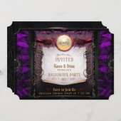 Paarse en zwarte elegante Halloween Party Note Kaart (Voorkant / Achterkant)