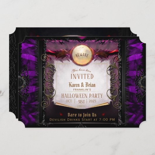 Paarse en zwarte elegante Halloween Party Note Kaart (Voorkant / Achterkant)