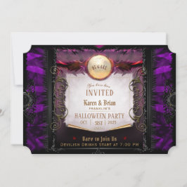 Paarse en zwarte elegante Halloween Party Note Kaart