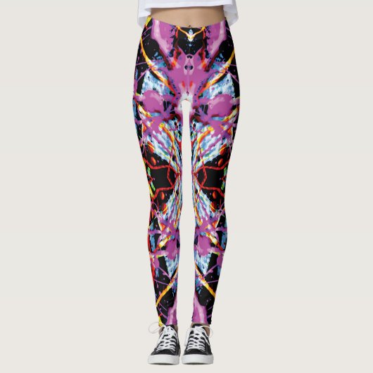 Paarse en zwarte etherische convulsiesplatter leggings (Voorkant)