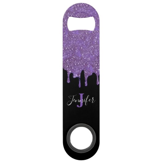 Paarse en zwarte flessenopening met glittersnelhei speed flessenopener (Achterkant)
