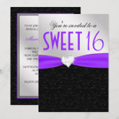 Paarse en zwarte Floral Damask Diamond Heart Kaart (Voorkant / Achterkant)