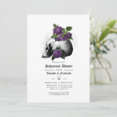 Paarse en zwarte Floral Gothic Rehearsal Dinner Kaart (Staand voorkant)