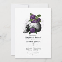 Paarse en zwarte Floral Gothic Rehearsal Dinner Kaart