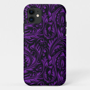 Paarse en zwarte Floral Paisley Swirls iPhone 11 Hoesje