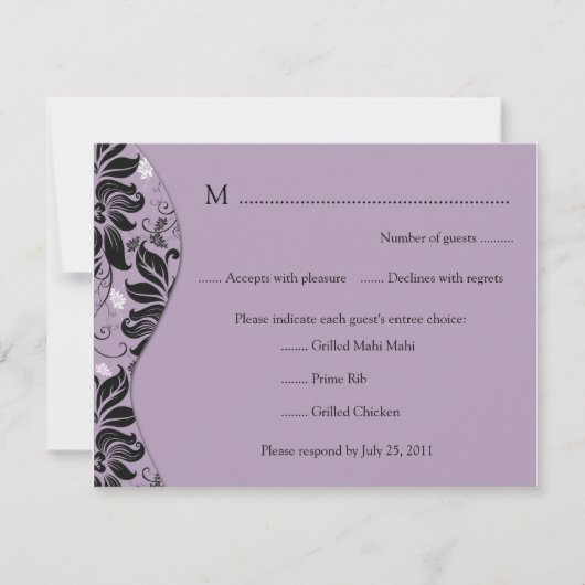 Paarse en zwarte Floral RSVP-kaart RSVP Kaartje (Voorkant)