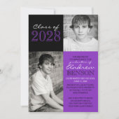 Paarse en zwarte foto Afstuderen aankondiging (Voorkant)