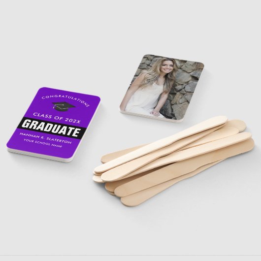 Paarse en zwarte foto Afstuderen Handje Fan Handwaaier (Niet-gemonteerd)