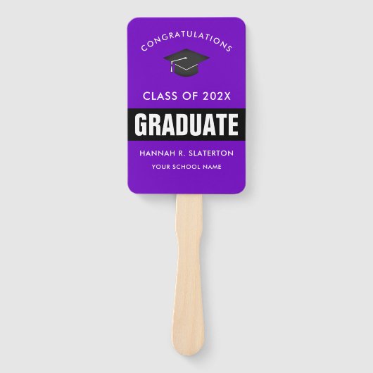 Paarse en zwarte foto Afstuderen Handje Fan Handwaaier (Voorkant)