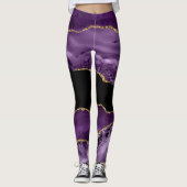 Paarse en zwarte gemarmerde Agate en Gold Glitter Leggings (Voorkant)