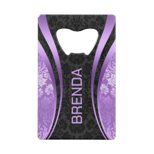 Paarse en zwarte geometrische ontwerpDamasaccessoi Creditkaart Flessenopener