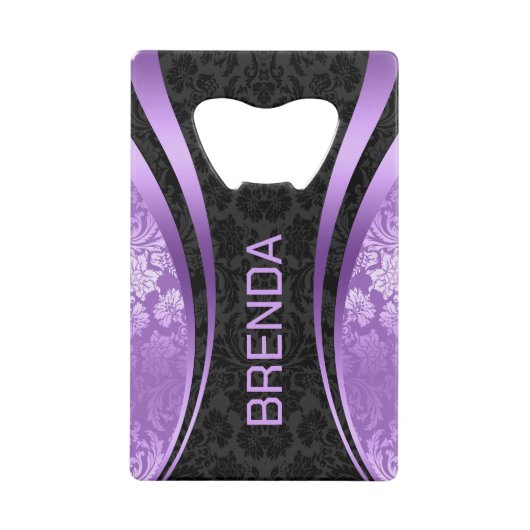Paarse en zwarte geometrische ontwerpDamasaccessoi Creditkaart Flessenopener (Voorkant)