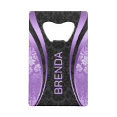 Paarse en zwarte geometrische ontwerpDamasaccessoi Creditkaart Flessenopener (Achterkant)