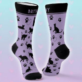 Paarse en zwarte gepersonaliseerde kattenliefhebbe sokken