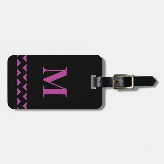 Paarse en zwarte gepersonaliseerde monogram bagagelabel (Voorkant horizontaal)