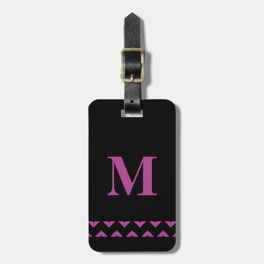 Paarse en zwarte gepersonaliseerde monogram bagagelabel (Voorkant verticaal)