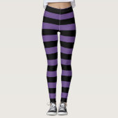 Paarse en zwarte gestreept halloween-hoogstaande L Leggings (Voorkant)