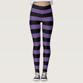 Paarse en zwarte gestreept halloween-hoogstaande L Leggings