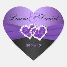 Paarse en Zwarte Gevoegde Harten Bruiloft Sticker