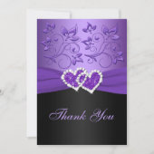 Paarse en Zwarte Gevoegde Harten Dank u Kaart (Voorkant)