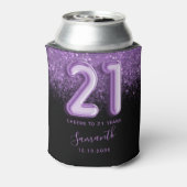 Paarse en zwarte glitter 21e verjaardag blikjeskoeler (Blikje Achterkant)