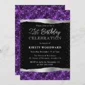 Paarse en zwarte glitter shimmer 21ste verjaardag kaart (Voorkant / Achterkant)