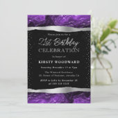 Paarse en zwarte glitter shimmer 21ste verjaardag kaart (Staand voorkant)