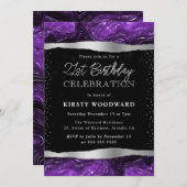 Paarse en zwarte glitter shimmer 21ste verjaardag kaart (Voorkant / Achterkant)