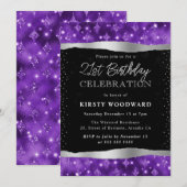 Paarse en zwarte glitter shimmer 21ste verjaardag kaart (Voorkant / Achterkant)
