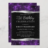 Paarse en zwarte glitter shimmer 21ste verjaardag kaart (Voorkant / Achterkant)