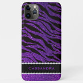 Paarse en zwarte Glitter Tiger Print Diamonds Case-Mate iPhone Case (Achterkant)