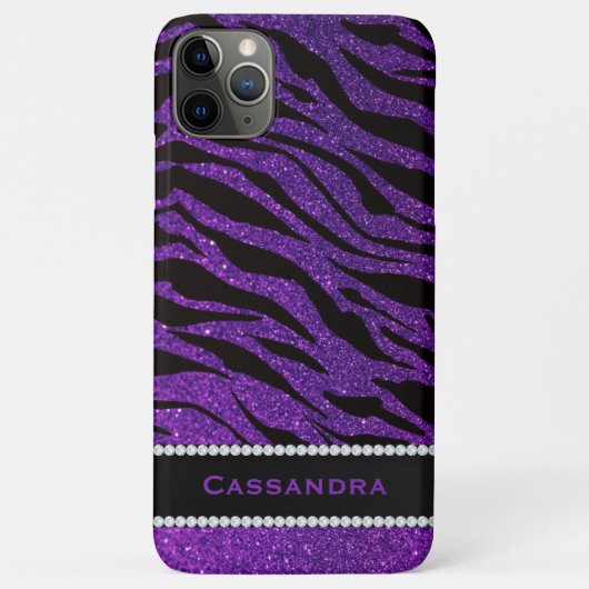 Paarse en zwarte Glitter Tiger Print Diamonds Case-Mate iPhone Case (Achterkant)