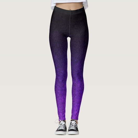 Paarse en zwarte glittergradiënt leggings (Voorkant)