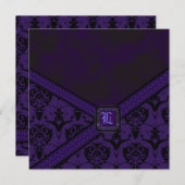 Paarse en zwarte Gothic Lace Wedding Kaart (Voorkant / Achterkant)