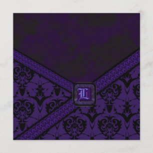 Paarse en zwarte Gothic Lace Wedding Kaart