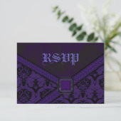 Paarse en zwarte Gothic Lace Wedding RSVP Kaartje (Staand voorkant)