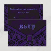 Paarse en zwarte Gothic Lace Wedding RSVP Kaartje (Voorkant / Achterkant)