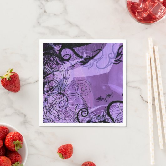 Paarse en zwarte Gothic Pattern Napkins Servet (Insitu)