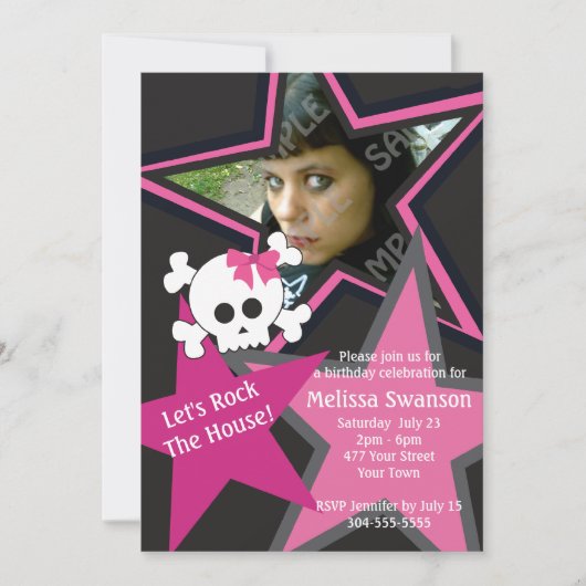 Paarse en zwarte Gothic Rock Star Birthday Kaart (Voorkant)