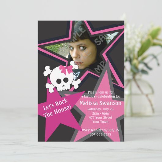 Paarse en zwarte Gothic Rock Star Birthday Kaart (Staand voorkant)