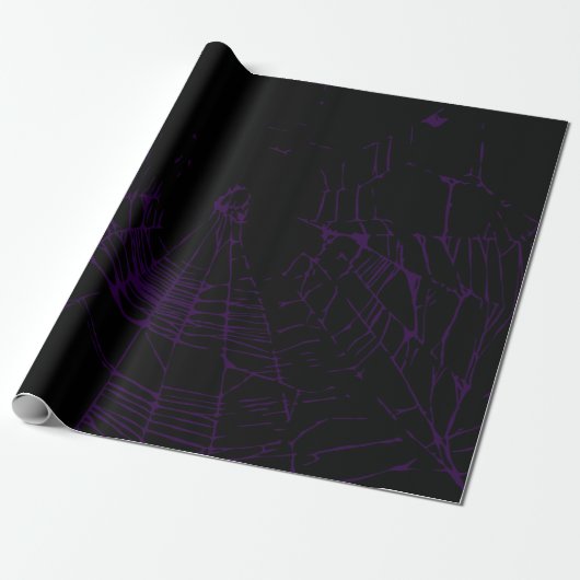Paarse en zwarte Gothic Spiderweb Cadeaupapier (Uitgerold)