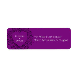 Paarse en zwarte Gothic Wedding Heart Etiket