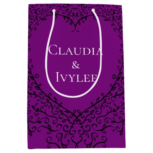 Paarse en zwarte Gothic Wedding Heart Medium Cadeauzakje (Voorkant)