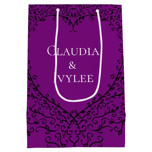 Paarse en zwarte Gothic Wedding Heart Medium Cadeauzakje (Achterkant)